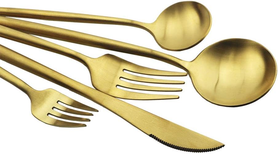 JASHII Luxury Gold Flatware, Silverware Sets, 20-piece Elegant Cute 18/10 Stainless Steel Silverware Set for Eating Home Kitchen Hotel Restaurant, Service Sets for 4 People, Dishwasher Safe