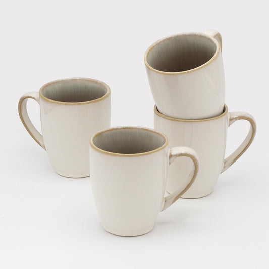 Sango Resona Moss Green Stoneware Mugs (Set of 4) – 12 fl. oz, Durable Stoneware with Reactive Glaze, Delicate Gray-Green Interior, Microwave & Dishwasher Safe, for Everyday Dining & Entertainment