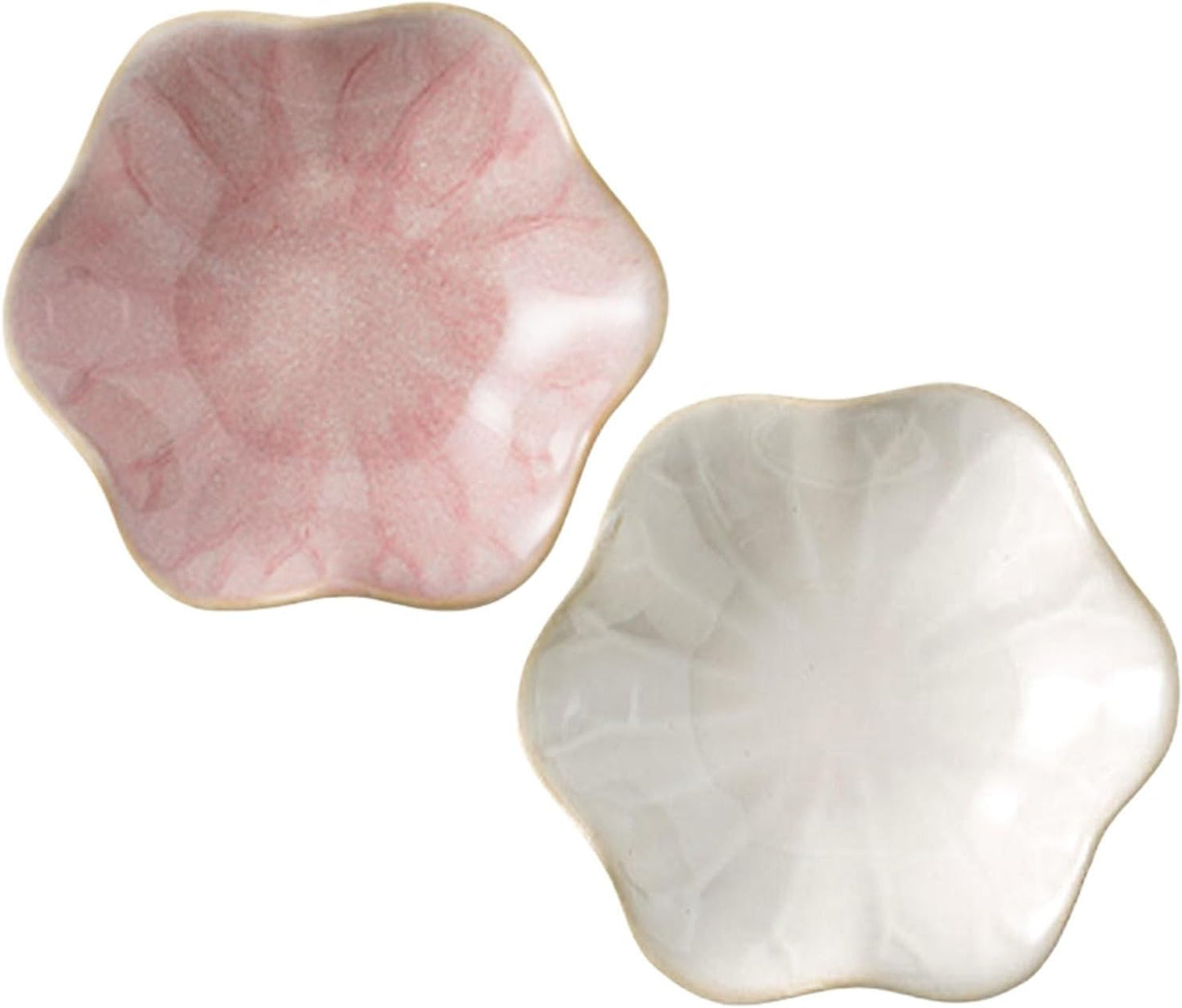 2Pcs Ceramic Jewelry Dish - Lotus Leaf Shape, for Ring Holder Necklace Small Key, Suitable for Mother Friend Sister, Gifts for Women, Cute Plate Trinket Tray, Home Decor (Pink & White)