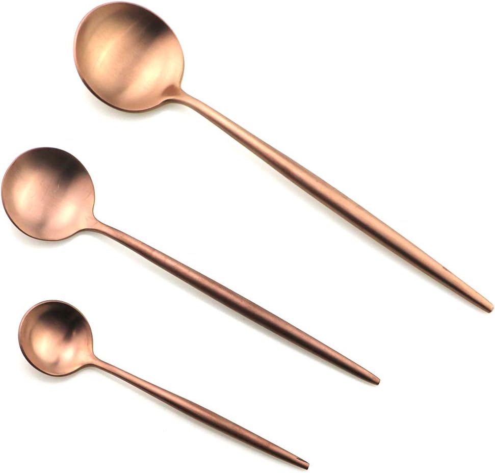 Gugrida Luxury Silverware Royal Cutlery Set - 24 Piece Flatware Set - Service For 4 18/10 Stainless Steel - Matte Rose Gold Finish w/Drinking Straw