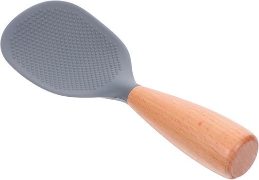 Silicone Wooden Rice Paddle Kitchen Utensils Cooking Ladle Handle (Grey)
