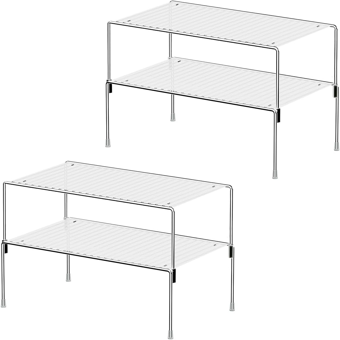 Set of 4 Kitchen Cabinet Organizer Shelves, Stackable Organizer and Storage for Cabinet Cupboard, Expandable Shelf Risers Plate Rack with Anti-Slip Plastic Liner