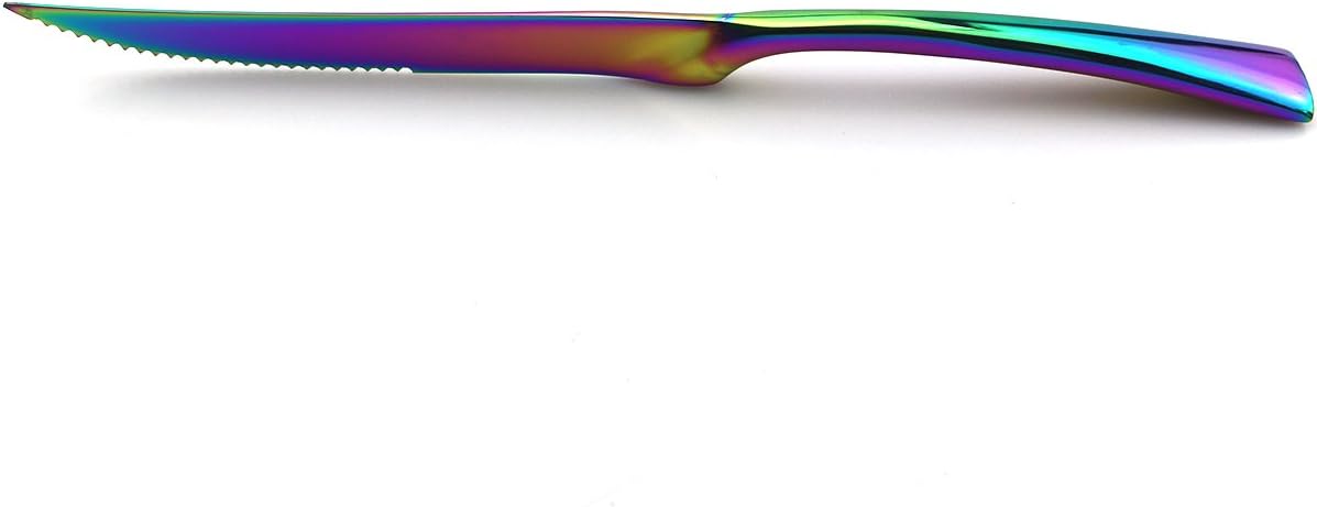 JASHII 18/10 Stainless Steel 8 Piece Mirror Polished Rainbow Serrated Steak Knife Colorful Serving Black Utensil Set