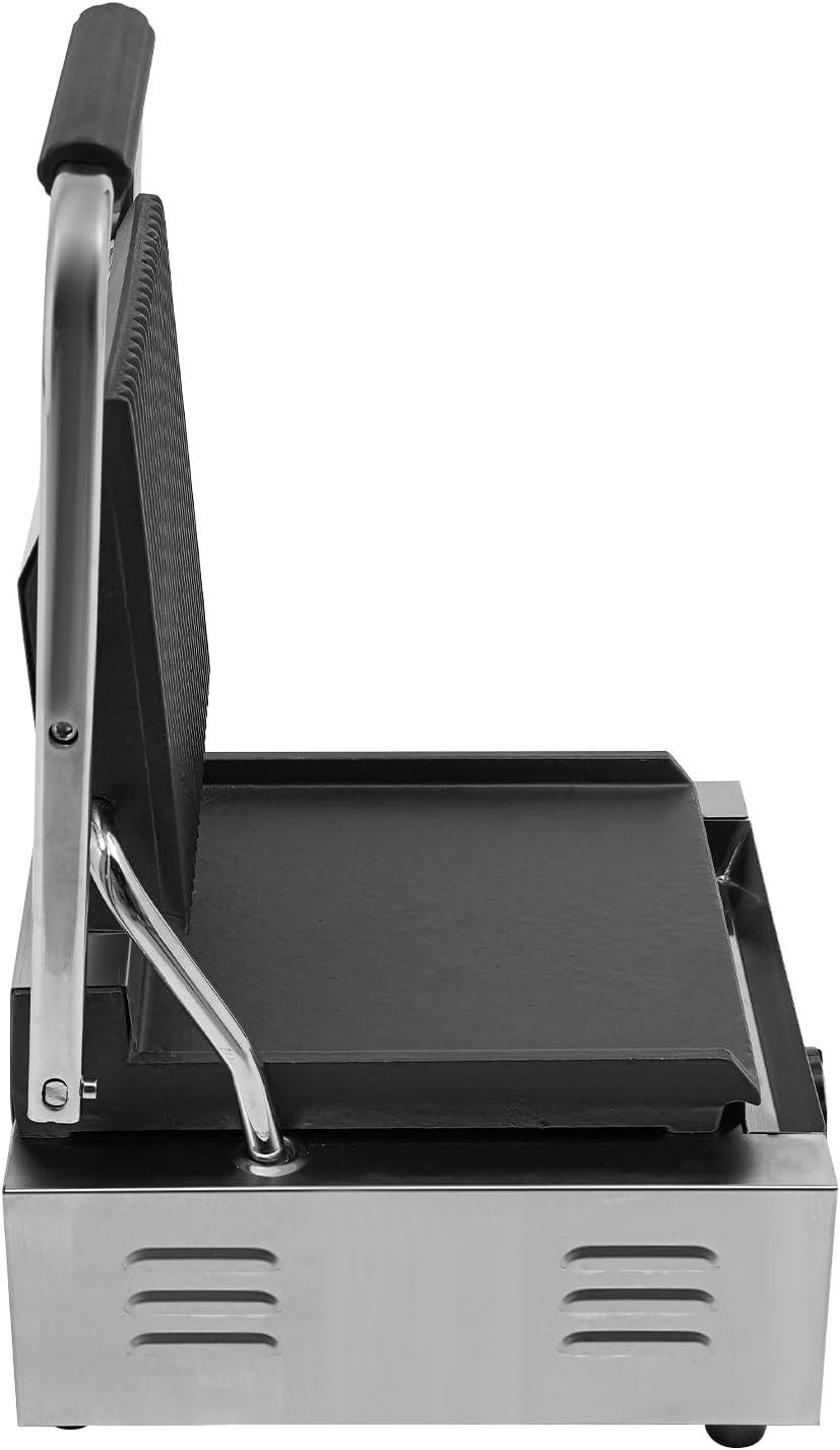 1800W Electric Sandwich Panini Press Grill, 110V Commercial Panini Press Sandwich Maker Machine 122°F-572°F Double-sided Heating Non-Stick Half Grooved Plates for Paninis Hamburgers Steaks Bacons