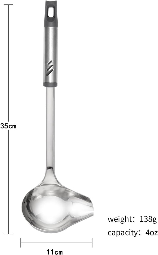 Gravy Ladle with Spout, Stainless Steel Large Ladles for Serving Sauce, Metal Ladle with Long Handle for Kitchen, Comfortable Grip, Durable Construction, Silver (4 oz)