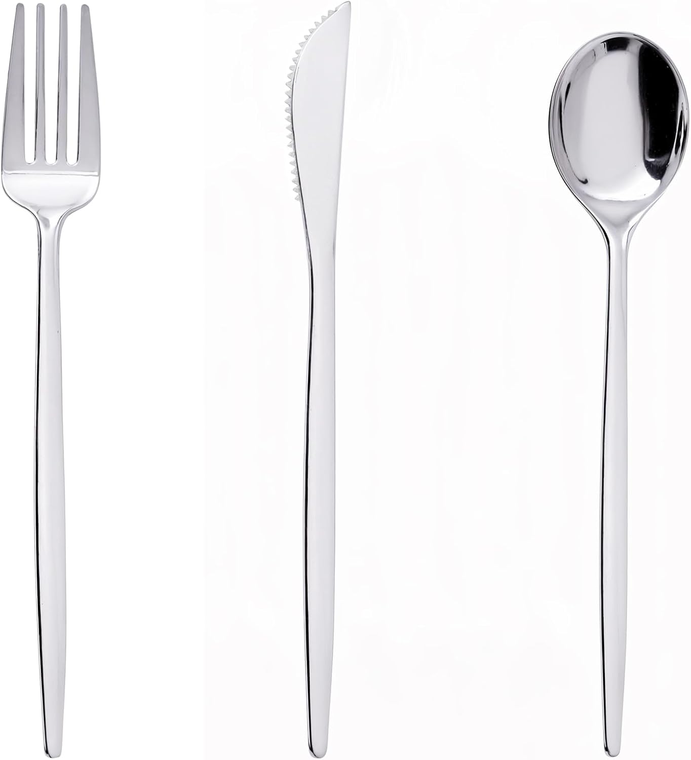 PULOTE 150PCS Silver Plastic Silverware Disposable - Heavy Duty Silver Plastic Cutlery Set - Plastic Utensils Set Include 50 Knives,50 Forks and 50 Spoons for Wedding,Party&Christmas