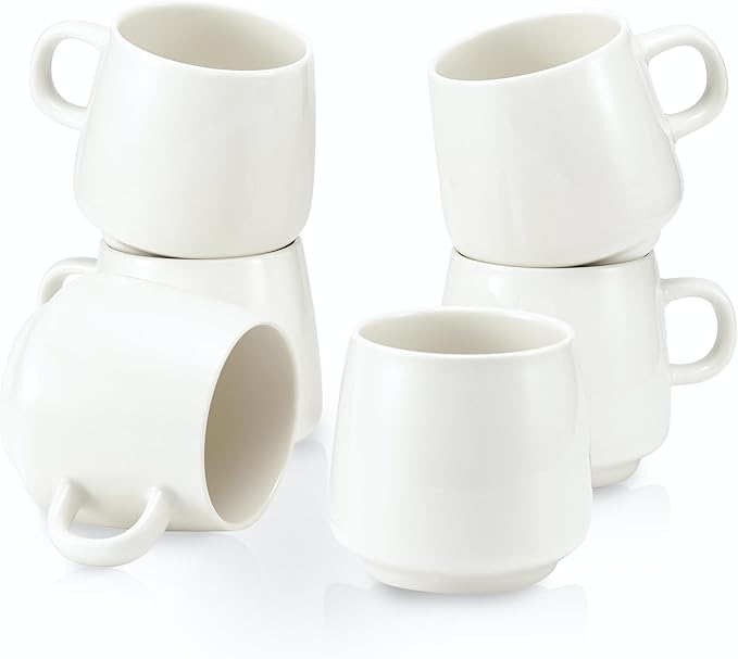 11 Ounce Porcelain Coffee Mugs Set of 6 with Handle Perfect for Coffee, Tea, Milk, Chocolate and Latte, Ceramic Coffee Cups Set for Man and Woman (White)