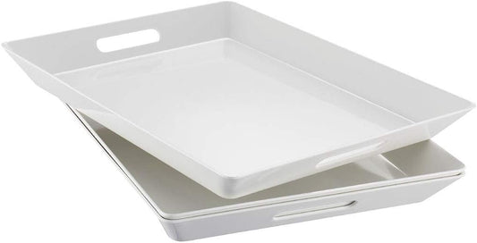 i BKGOO White Large Tray,Melamine Serving Tray with Handles, Set of 3 Rectangular Tray for Food Organizer,Breakfast, Lunch, Dinner 15.5 x 12.2 x 1.6 inch