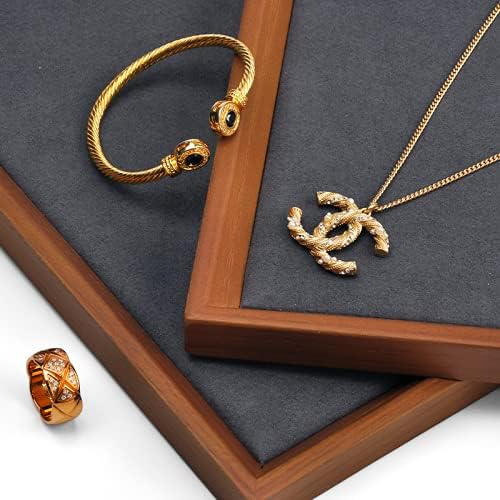 Oirlv Solid Wood Flat Jewelry Tray, Rectangle Jewelry Display Tray, Drawer Dresser or Nightstand Organizer, Microfiber Valet Tray, Catchall Tray(Grey, Large)