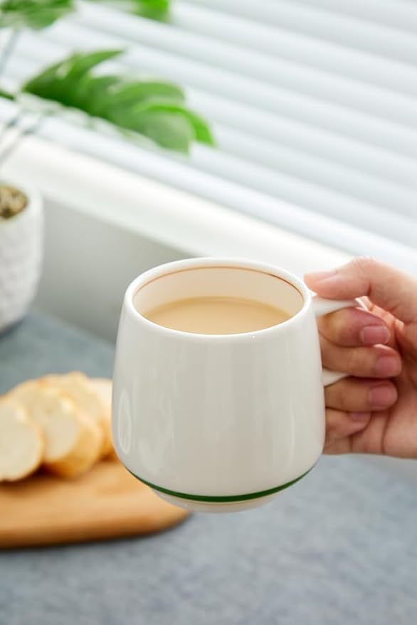 11 Ounce Porcelain Coffee Mugs Set of 6 with Handle Perfect for Coffee, Tea, Milk, Chocolate and Latte, Ceramic Coffee Cups Set for Man and Woman (Cozy Green)