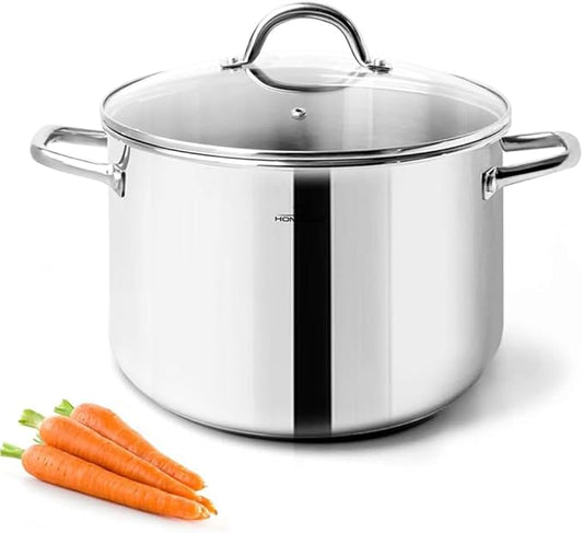 HOMICHEF Small Stock Pot 4 Quart Nickel Free Stainless Steel - Small 4Qt Stockpot With Glass Lid - Soup Pot Cooking Pot 4 Quart