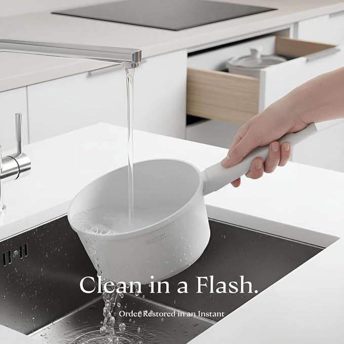 THE ROCK SOHO Ceramic Nonstick Saucepan with Lid, 2 Quarts Non Toxic Small Pot with PPG Fusion Pro Coating–Nothing Sticks, Never Warps, Lasts Longer, Induction Compatible, PTFE, PFOA&PFAS Free, Cream