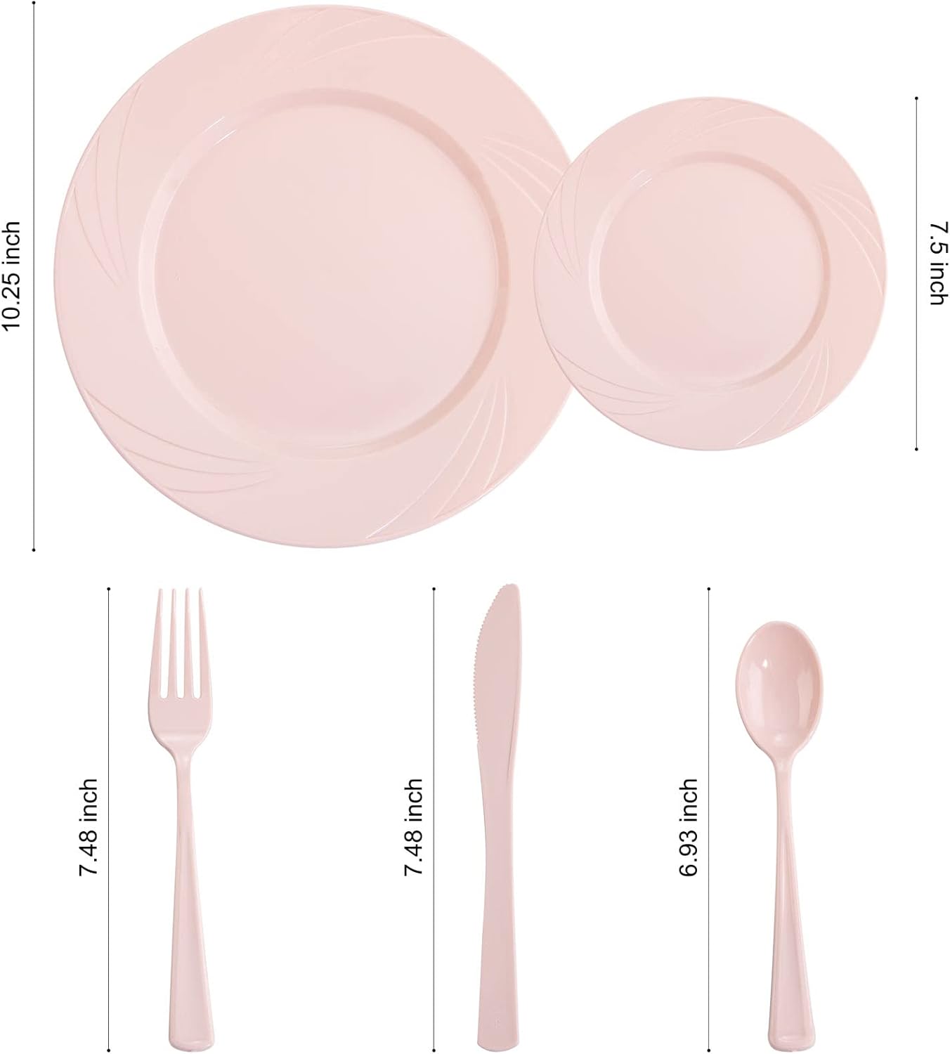 YOUBET 125PCS Pink Plastic Plates - Light Pink Birthday Plates Include 25 Dinner Plate, 25 Dessert Plate, 75 Silverware for Baby Shower & Birthday Parties