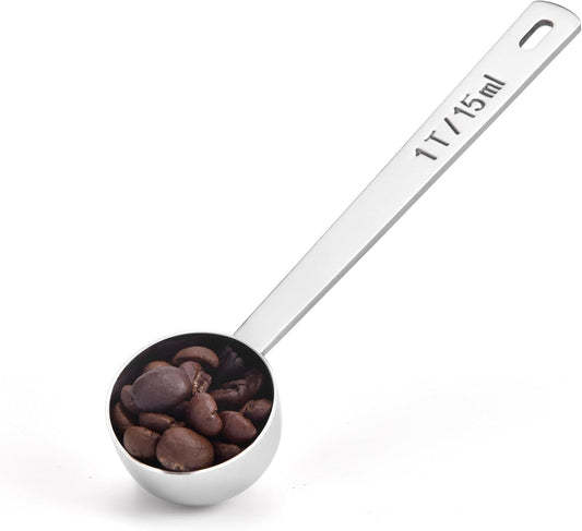 Long Handle Coffee Scoop: 5.64 Inch 18/8 Stainless Steel 1 Tablespoon Metal Measuring Spoon Tbsp Scoop for Coffee Beans, Grounds Coffee, Coffee Powder, Tea, Tall Jars (1Tbsp/15ml)