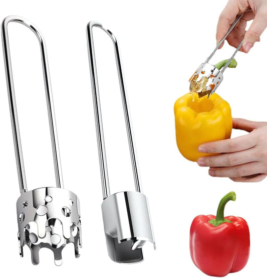 2 Pcs Fruit and Vegetable Corer Tool, Red Bell Pepper Seed Corer, Stainless Steel Apple Core Remover Kitchen Gadget for Pepper Pineapple Pear Apple Corer (A+B)