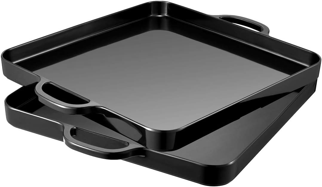 Square Serving Trays with Handles Melamine Black 12.5x12.5 Inch Spill Proof Kitchen Eating Trays Set of 2 for Cafeteria Cafe Food Appeizer Dessert Snack Dinner Lunch Breakfast,TR16-02