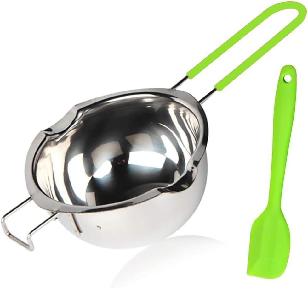 Stainless Steel Double Boiler Pot, 600ML Updated Melting Pot with Silicone Spatula for Melting Butter,Chocolate, Candy, Cheese and Caramel (green)