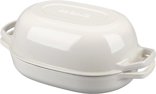 Enameled Cast Iron Oval Dutch Oven Pot with Lid, Dutch Oven for Sourdough Bread Baking, Oval Bread Pan, 7qt, White