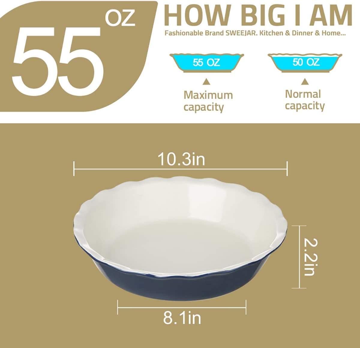 Sweejar Ceramic Pie Pan - 10 Inch Round Baking Dish for Dinner, Non-Stick with Soft Wave Edge for Apple, Pumpkin, Pot Pies (Red)