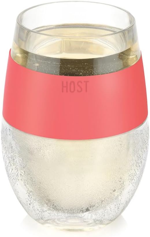HOST Wine Freeze Cooling Cup, Plastic Double Wall Insulated Freezable Drink Chilling Tumbler with Freezing Gel | Wine Glasses for Red and White Wine, Set of 1, 8.5 oz, Coral