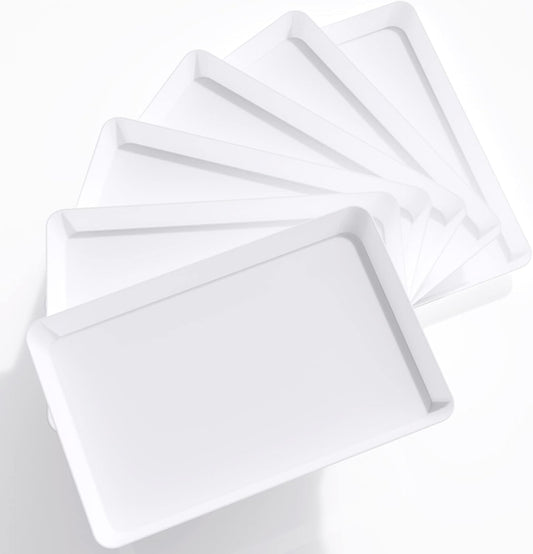 Lifewit Serving Tray Plastic for Party Supplies, 15" x 10" Platters for Serving Food, 6 pcs White Reusable Tray for Veggie, Snack, Fruit, Cookies, Desserts in Kitchen/Pantry Organization