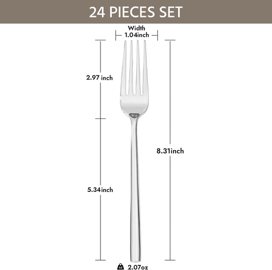 KINGSTONE Dinner Forks Set, 24-Piece Silverware Flatware Cutlery Dessert Forks (8.3-Inch), Forged Food-Grade Stainless Steel, Mirror Finish & Dishwasher Safe, Use for Kitchen, Home, Wedding, Party