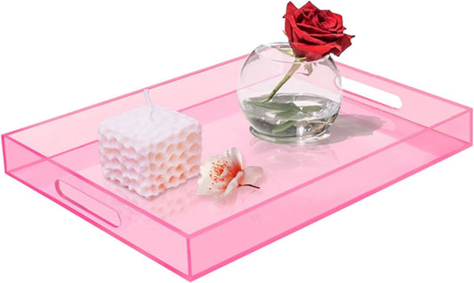 SetGame Acrylic Serving Tray with Handles, Bathroom Desktop Decorative Storage Arylic Trays, Simple Vanity Tray Food Tea Fruit Dinner Snack Tray for Bar Kitchen Party