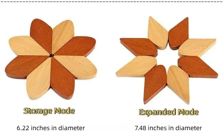 Foldable Pinwheel Wooden Trivets for Hot Dishes,Natural Pinwheel Shape Trivets Set with 4 Pads and 1 Stand for Pot,Bowl,Teapot, Easy Storage Windmill Design Kitchen Decor‌