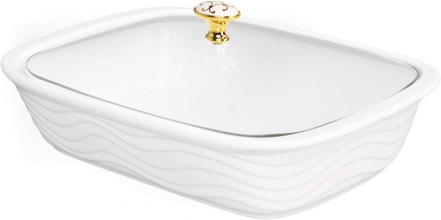 12" x 8" Ceramic Casserole Baking Dish With Glass cover, Lasagna Pan Deep for Oven, 2.2 Quarts Baking Pan with Handles, Oven Safe&Durable Bakeware for Home Decor