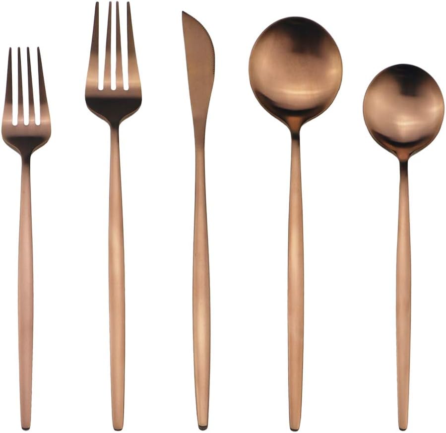 40-Pieces Silverware Set, Flatware Sets Satin Finish, 304 Stainless Steel Utensils Dishwasher Safe Service for 8, Include Dinner Knife/Fork/Spoon Dinnerware Sets (Matte Rose)