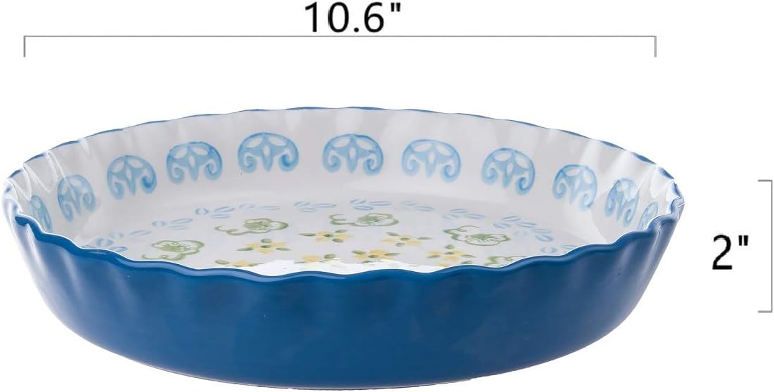 Ceramic Pie Pan Pie Dish for Oven 10 Inch Pie Plate Round Bakeware (Country Style)