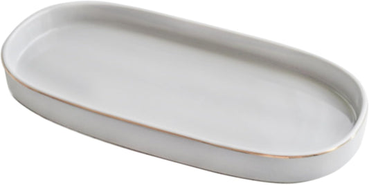 10x5 Bathroom Vanity Tray, Oval Ceramic Decorative Perfume Candle Tray for Bathroom/Kitchen Counter, Grey