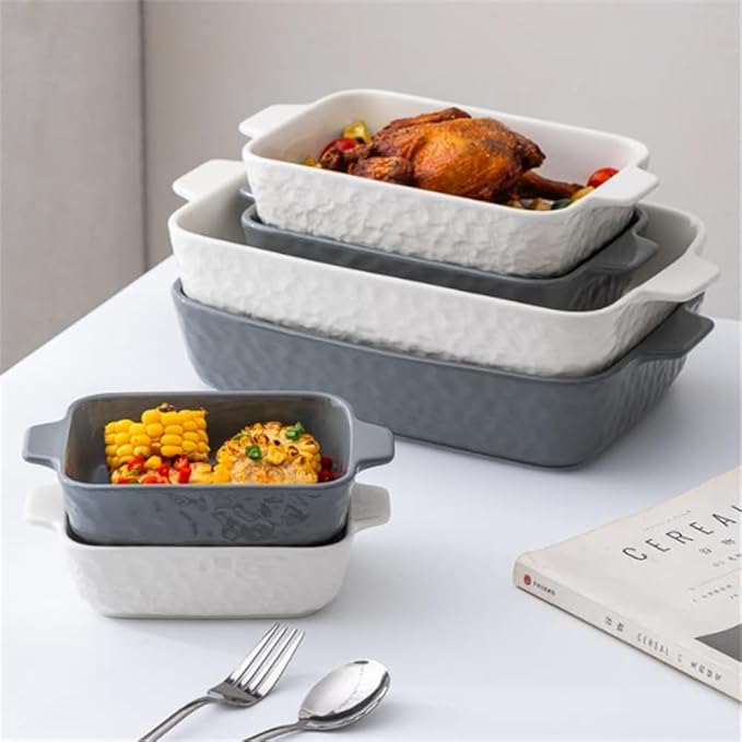Lavandi Ceramic Bakeware Set, Rectangular and Wide Baking Pans, Oven/Microwave/Dishwasher Safe (Gray, 8 inches)
