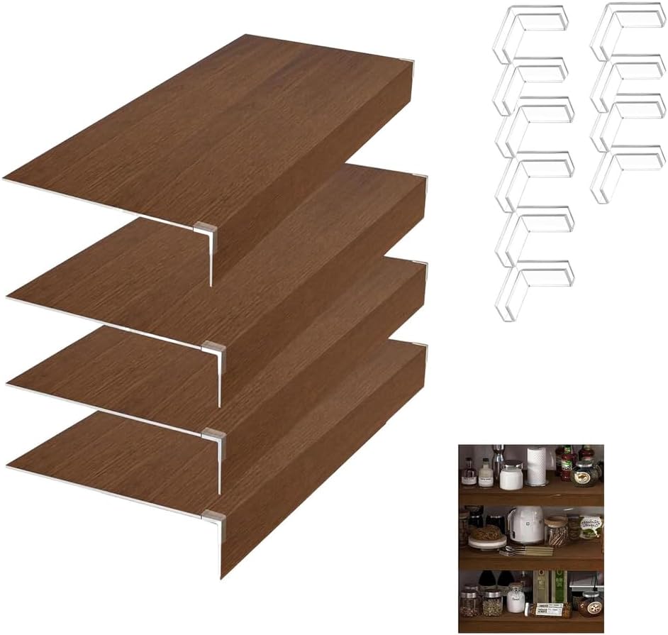 4 Pcs Wire Rack Covers, PVC Wire Shelf Cover for Pantry, Removable Closet Decoration Shelf Liners with Corner Guards for Kitchen Bathroom Office Shelving, Durable Shelves Easy Install,Dark brown