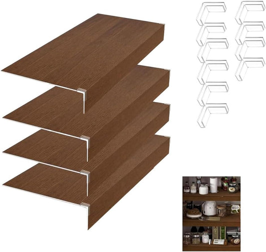 4 Pcs Wire Rack Covers, PVC Wire Shelf Cover for Pantry, Removable Closet Decoration Shelf Liners with Corner Guards for Kitchen Bathroom Office Shelving, Durable Shelves Easy Install,Dark brown