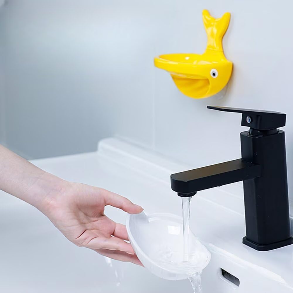 Soap Holder Shower Dish bar Wall Bathroom Shampoo Dishes Caddy Mounted Sponge Adhesive Tray Bath Shelf Draining Dishes Cute Whale Design Bathtub Kitchen Sink jabonera para baño，Yellow