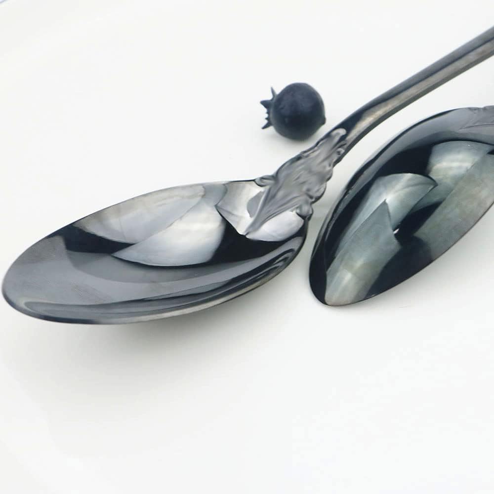 JASHII 4-Piece Black Cutlery Set Silverware Set, Mirror Polished, Stainless Steel Flatware Cutlery Eating Utensils Service for 1, Unique Elegant Pattern, Dishwasher Safe (Black)