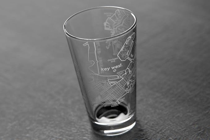 Well Told Engraved Key West Florida Map Pint Glass, Etched Beer Gift (16 oz, Clear) City Map Pint, Custom City Glassware, Gifts For Beer Lovers