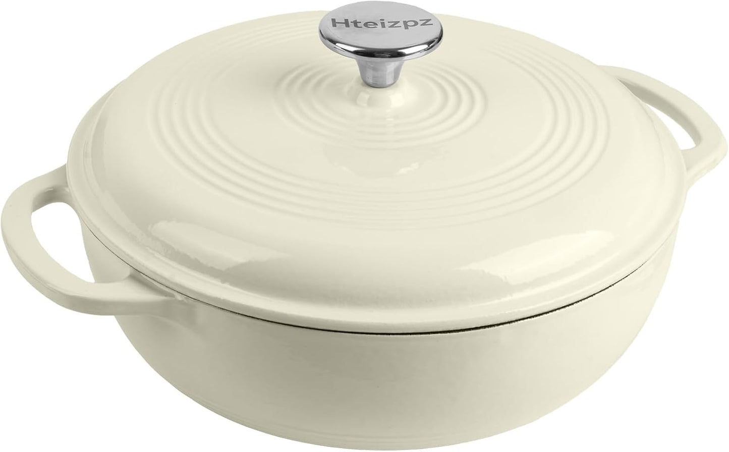 Enameled Cast Iron Dutch Oven Pot with Lid, 3 Quart Shallow Dutch Oven, Oven Safe up to 500° F, Suitable for Bread Baking, Braising, Roasting, Stews, White