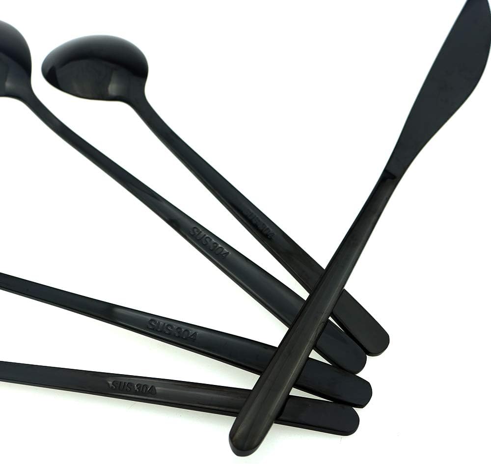 JASHII Mirror Polished Black 20-Piece SUS304 Stainless Steel Flatware Set,Silverware Set Dinner Knife Fork Spoon Dessert Fork Salad Spoon Service for 4