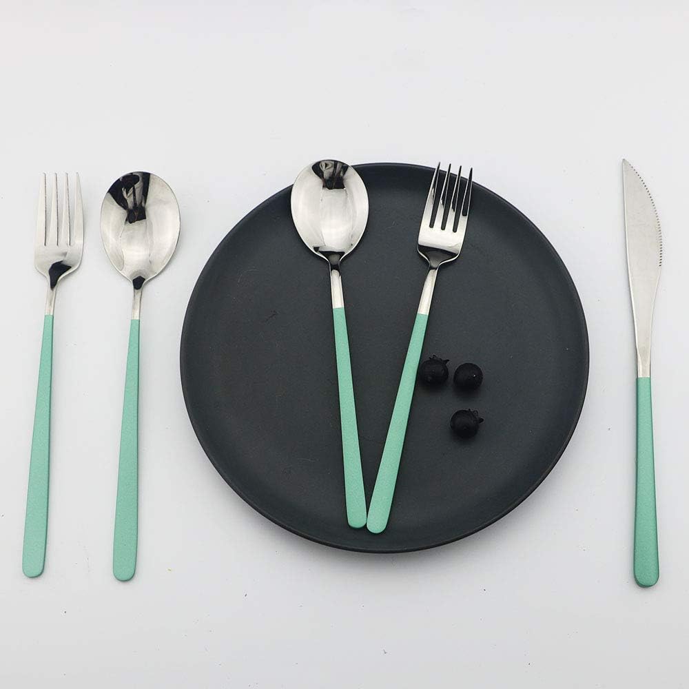 JASHII Flatware Set - SUS304 Stainless Steel Silverware, 20-Piece Cutlery Set, Mirror Polish, Fit for Kitchen, Hotel, Restaurant Tableware (Green)