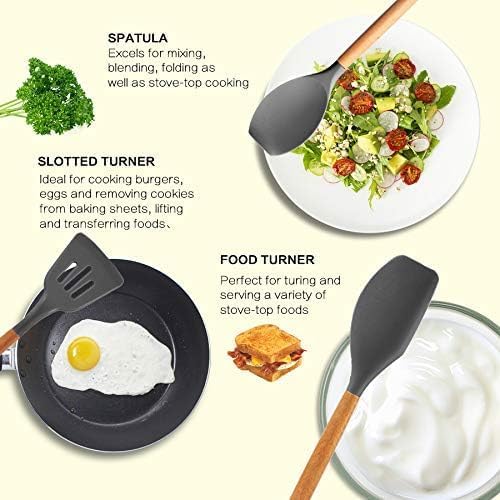 Kitchen Silicone Utensils Set of 12, kitchen spoons and Spatulas, cooking utensils, Non-stick Cookware Friendly Heat Resistant, Includes Spatula Tong Whisk Ladle Brush Slotted Turner Spoon(Gray)
