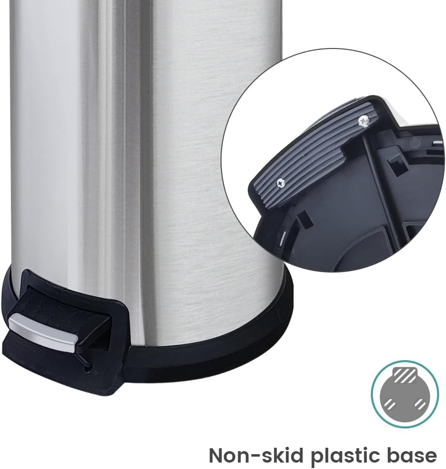 10 Gallon Stainless Steel Trash Can – Round Tall Design, Hands-Free Pedal, Liner-Free with Inner Ring Bag Holder，Rust-Proof for Kitchen, Office, or Bathroom