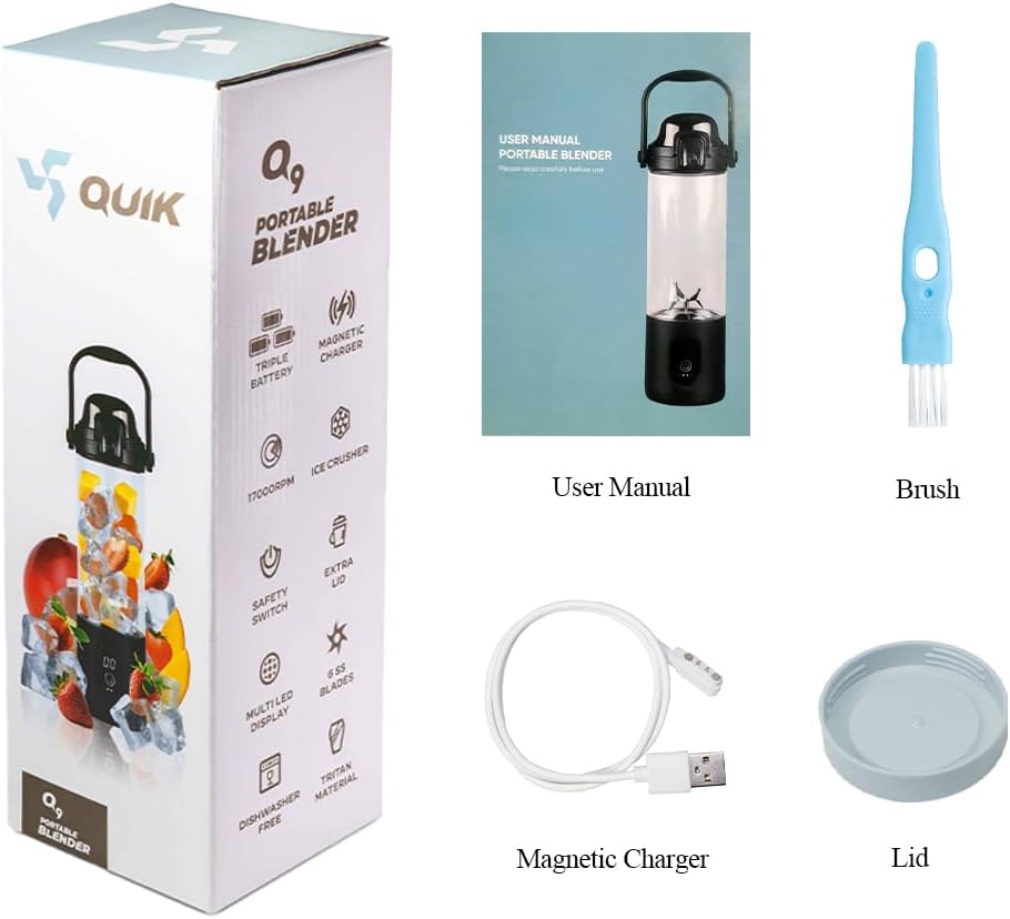 Portable Blender - Cordless 24oz. Personal Blender for Shakes and Smoothies, Licuadora, BPA Free - Ice Crush, Dishwasher safe parts, Waterproof, Triple Batteries, Juicer Cup (Gray)