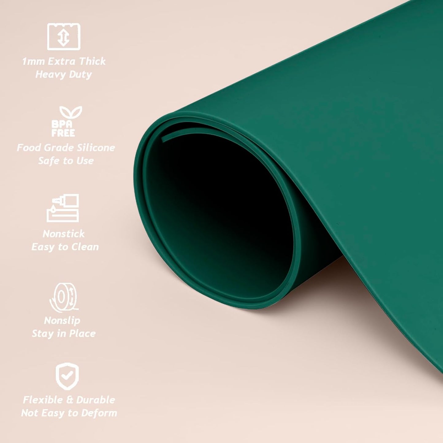 Extra Large Silicone Mat 36" x 24" Place Mats, Heat Resistant Mat for Kitchen Countertop Protector, Thick Placemats Washable Silicone Mats for Kitchen Counter Mat Dining Table Mat, Dark Green, SAPID
