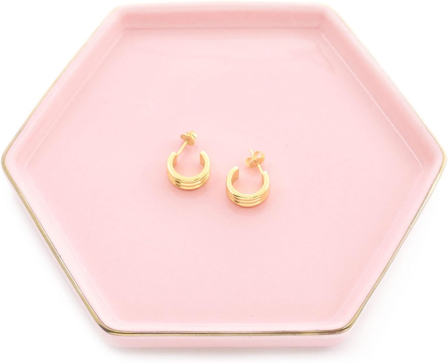 4.7 inch Ceramic Jewelry Dish Tray, Small Ring Holder Dish, Pink Catch All Trinket Tray for Keys Rings Earrings