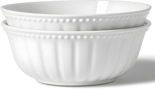 Pasta and Salad Bowls,8.5 Inch Serving and Soup Bowl Set, Microwave and Dishwasher Safe, Set of 2, White, Kitchen Plates and Bowls Set