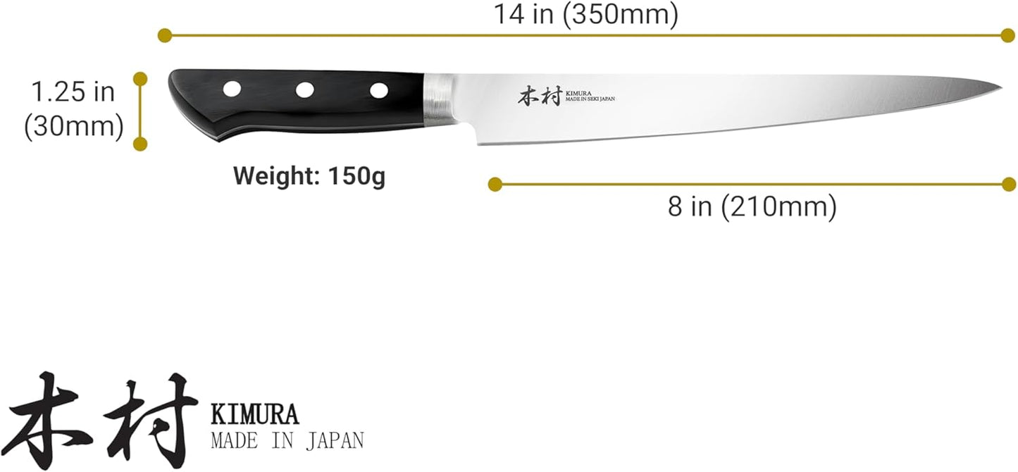 Kimura Slicer Knife, [Made in Japan], 8 inch Professional Chef Knife, Ultra Sharp High Carbon Molybdenum Stainless Steel Kitchen Knives, Chefs Knife with Ergonomic Handle - Japanese Carving Knife
