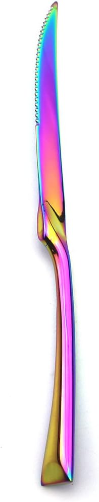 JASHII 18/10 Stainless Steel 8 Piece Mirror Polished Rainbow Serrated Steak Knife Colorful Serving Black Utensil Set
