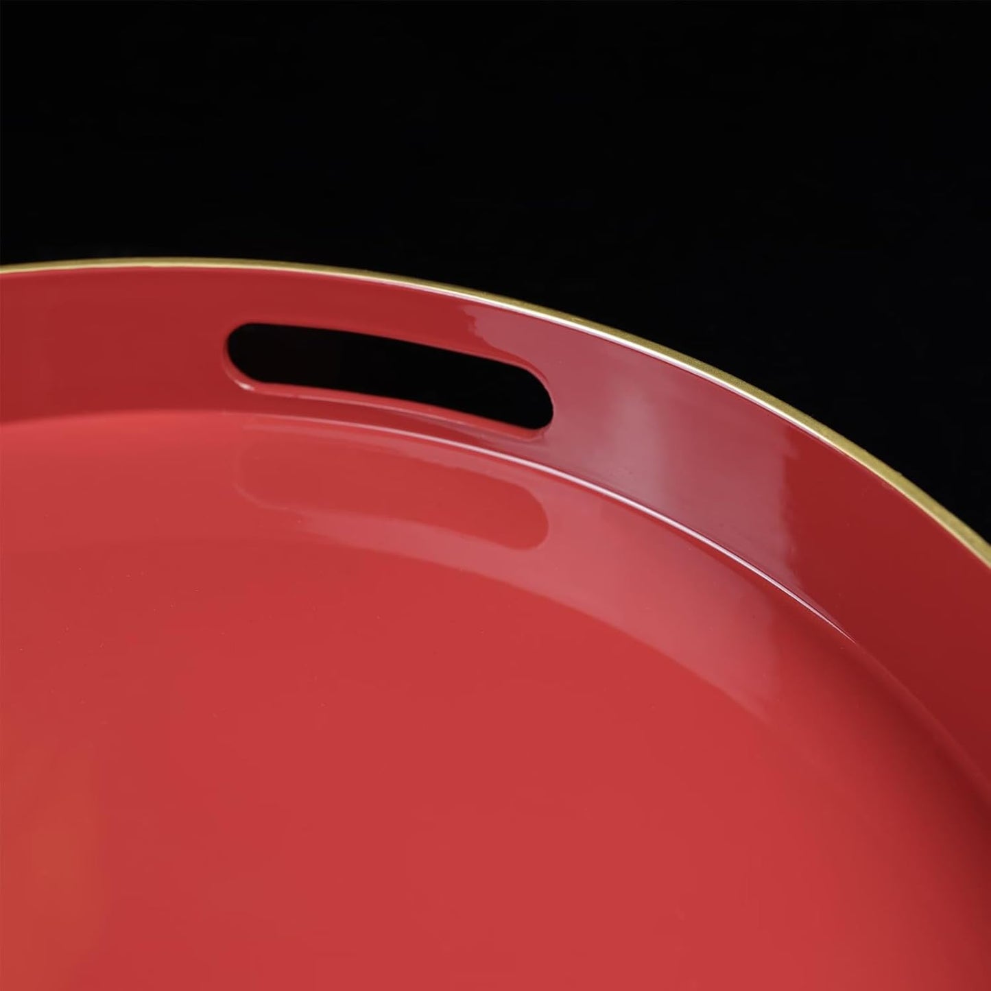 Red Round Decorative Tray with Handles, 13" Elegant Coffee Table Serving Tray for Ottoman Living Room, Bathroom, Outdoors, Breakfast